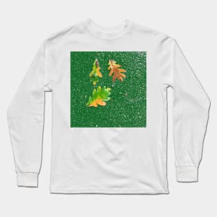 Rainy Leaves on Green Terrazzo Background Long Sleeve T-Shirt